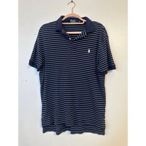 READ Polo Ralph Lauren Men's Navy White Stripe Short Sleeve Polo Shirt Size M